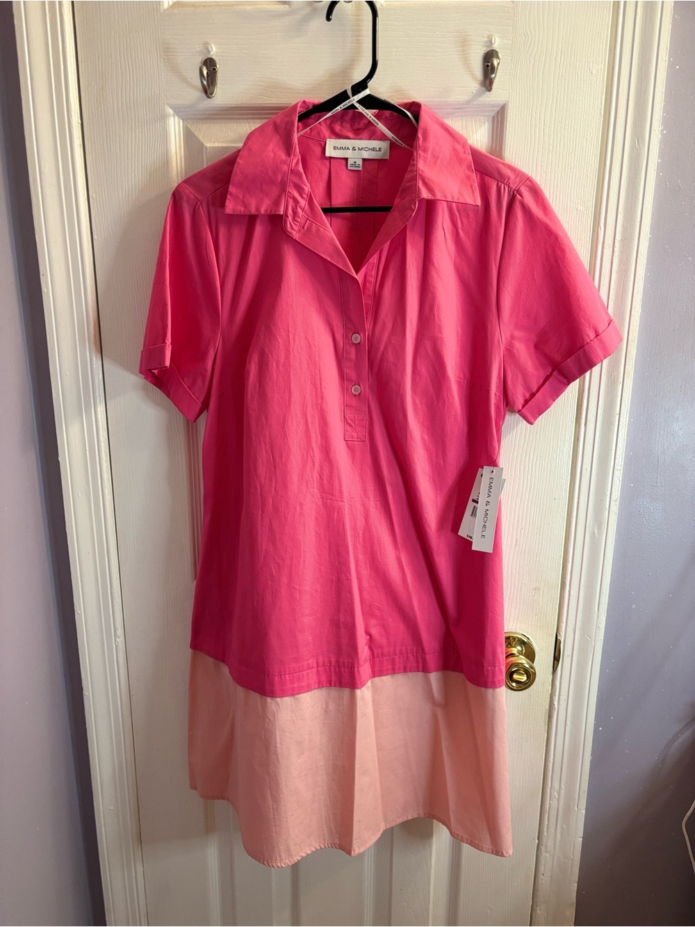 Emma & Michele Two-Tone Pink Short Sleeve Polo Dress